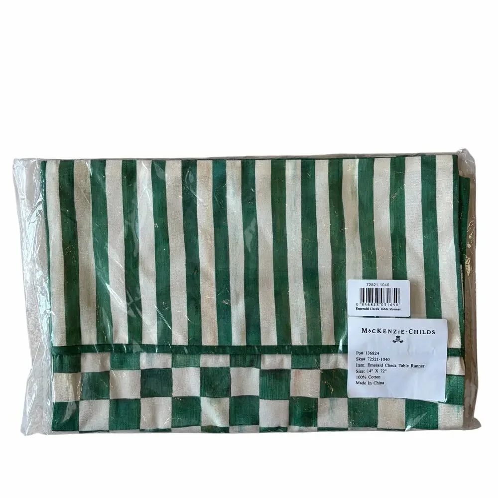NEW MacKenzie-Childs Emerald Check Table Runner 14x72
